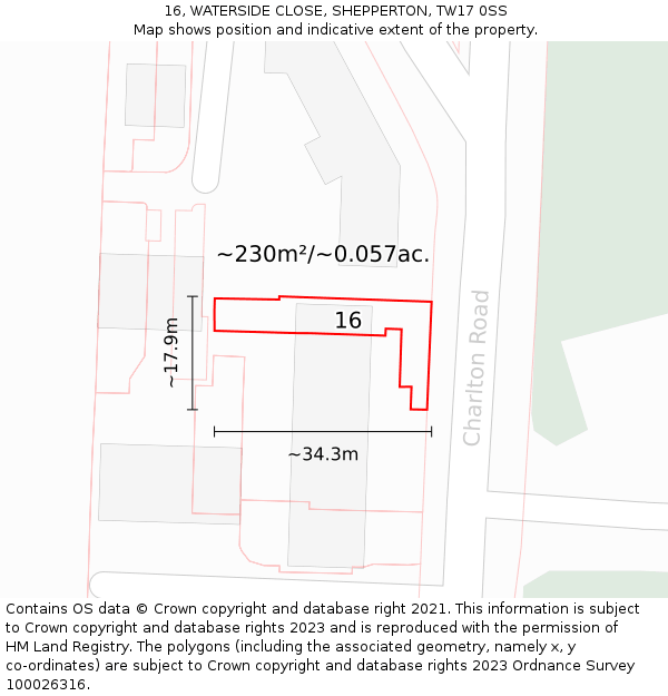 16, WATERSIDE CLOSE, SHEPPERTON, TW17 0SS: Plot and title map