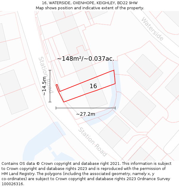 16, WATERSIDE, OXENHOPE, KEIGHLEY, BD22 9HW: Plot and title map