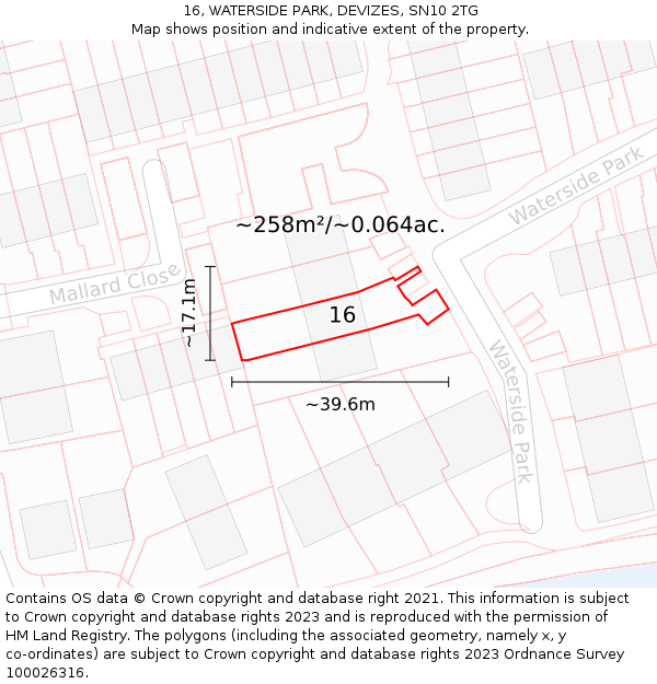 16, WATERSIDE PARK, DEVIZES, SN10 2TG: Plot and title map