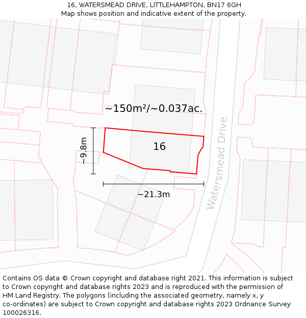16, WATERSMEAD DRIVE, LITTLEHAMPTON, BN17 6GH: Plot and title map