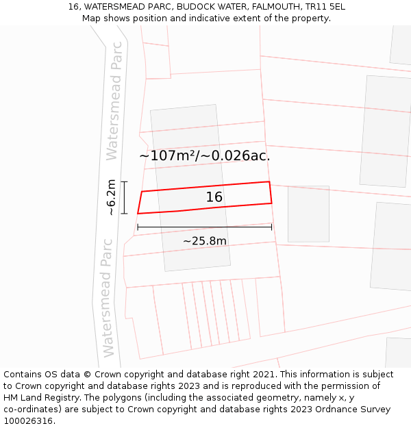 16, WATERSMEAD PARC, BUDOCK WATER, FALMOUTH, TR11 5EL: Plot and title map