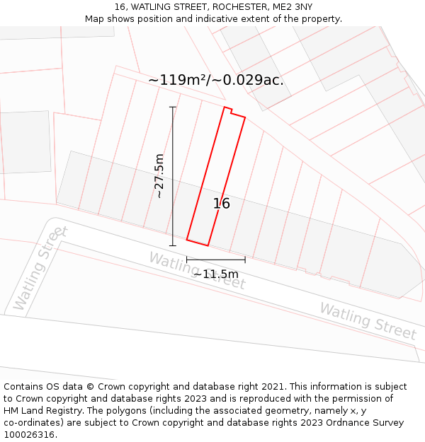 16, WATLING STREET, ROCHESTER, ME2 3NY: Plot and title map