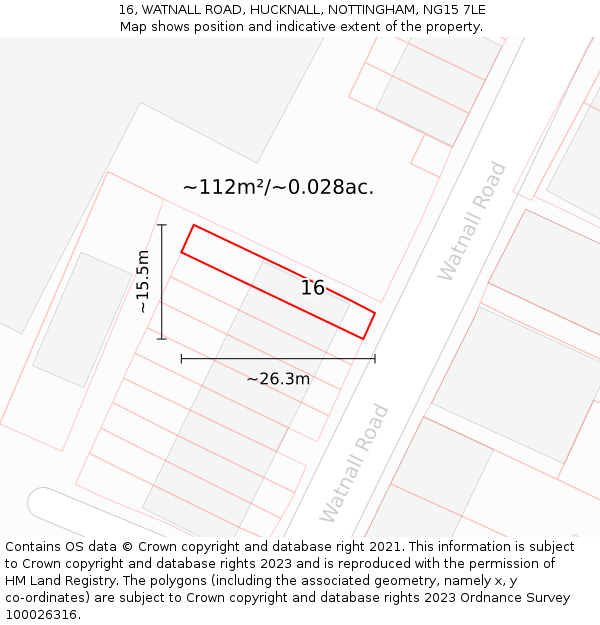 16, WATNALL ROAD, HUCKNALL, NOTTINGHAM, NG15 7LE: Plot and title map
