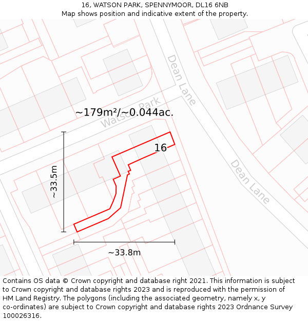 16, WATSON PARK, SPENNYMOOR, DL16 6NB: Plot and title map