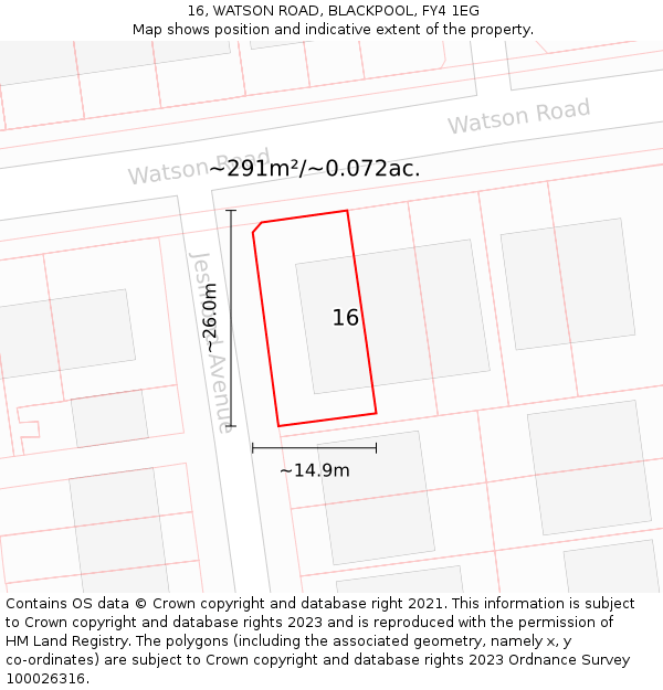 16, WATSON ROAD, BLACKPOOL, FY4 1EG: Plot and title map