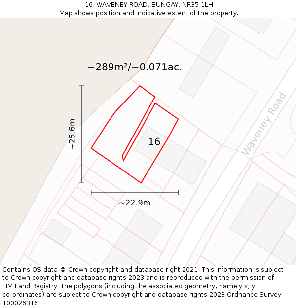 16, WAVENEY ROAD, BUNGAY, NR35 1LH: Plot and title map