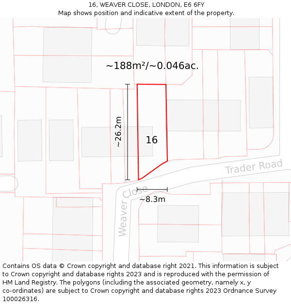 16, WEAVER CLOSE, LONDON, E6 6FY: Plot and title map