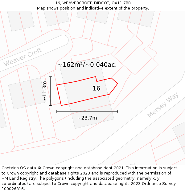 16, WEAVERCROFT, DIDCOT, OX11 7RR: Plot and title map
