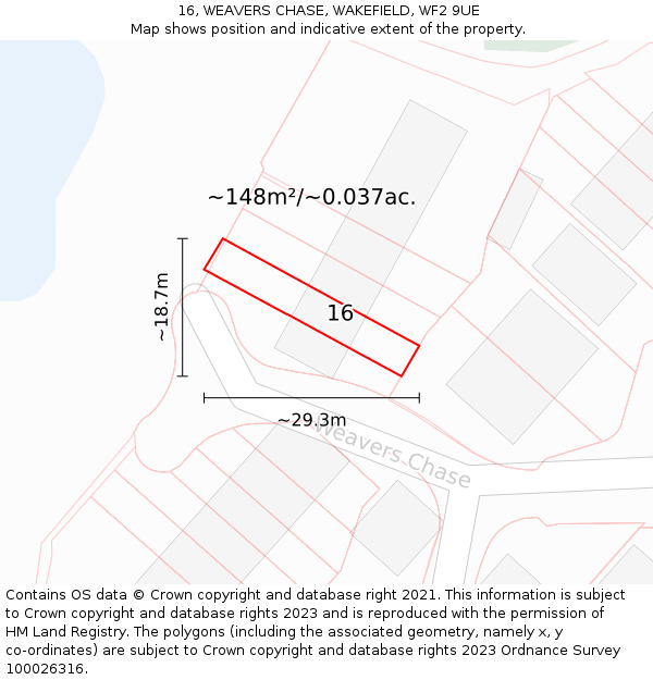 16, WEAVERS CHASE, WAKEFIELD, WF2 9UE: Plot and title map