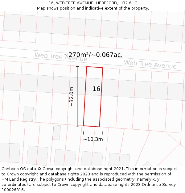 16, WEB TREE AVENUE, HEREFORD, HR2 6HG: Plot and title map