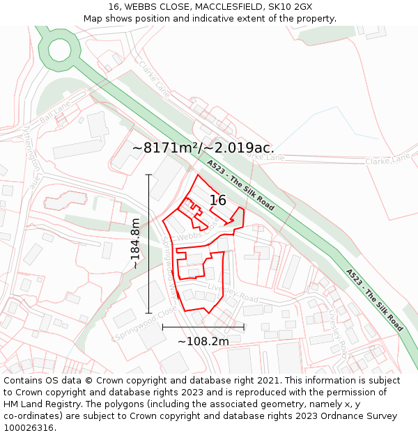 16, WEBBS CLOSE, MACCLESFIELD, SK10 2GX: Plot and title map