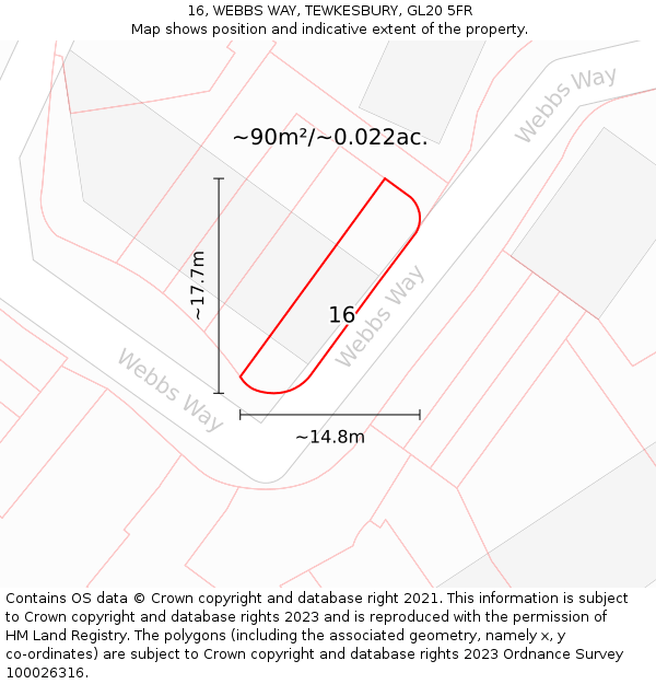 16, WEBBS WAY, TEWKESBURY, GL20 5FR: Plot and title map