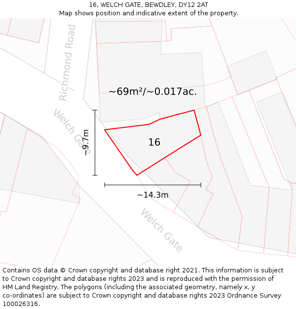 16, WELCH GATE, BEWDLEY, DY12 2AT: Plot and title map