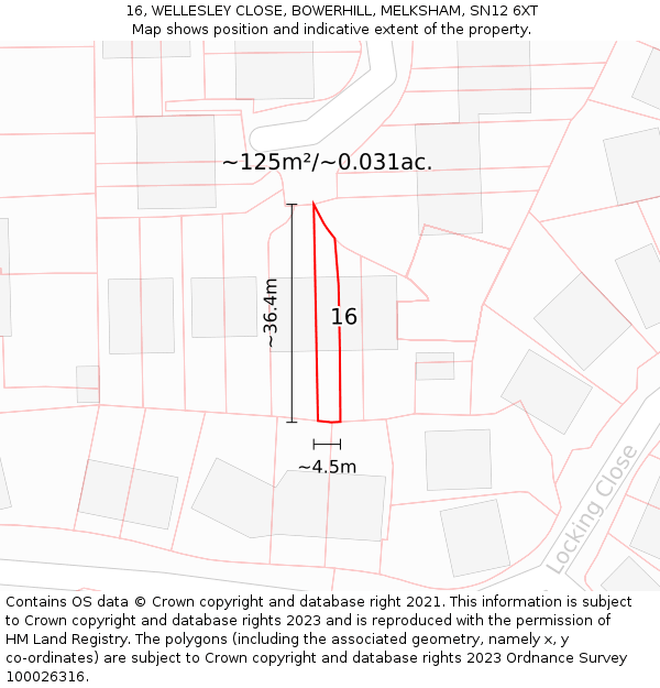 16, WELLESLEY CLOSE, BOWERHILL, MELKSHAM, SN12 6XT: Plot and title map