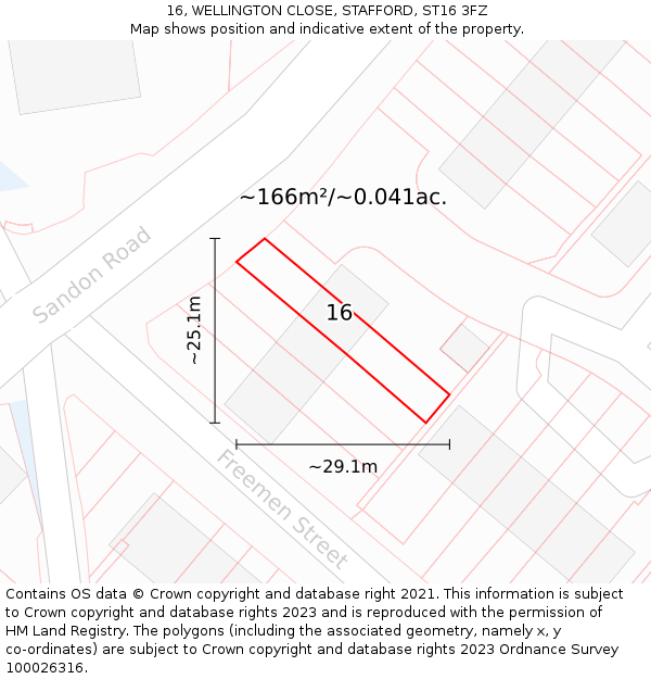 16, WELLINGTON CLOSE, STAFFORD, ST16 3FZ: Plot and title map