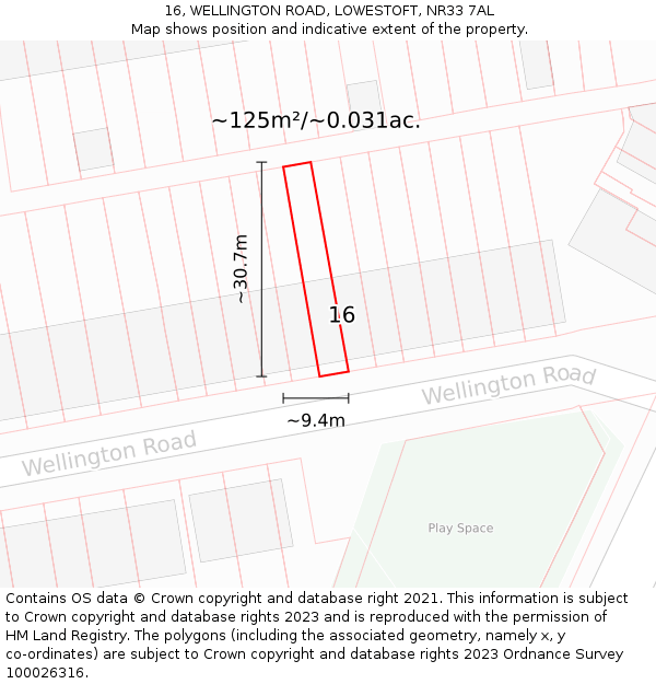 16, WELLINGTON ROAD, LOWESTOFT, NR33 7AL: Plot and title map