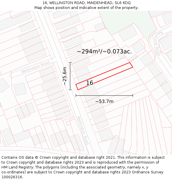 16, WELLINGTON ROAD, MAIDENHEAD, SL6 6DQ: Plot and title map