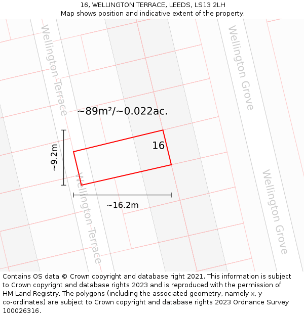 16, WELLINGTON TERRACE, LEEDS, LS13 2LH: Plot and title map