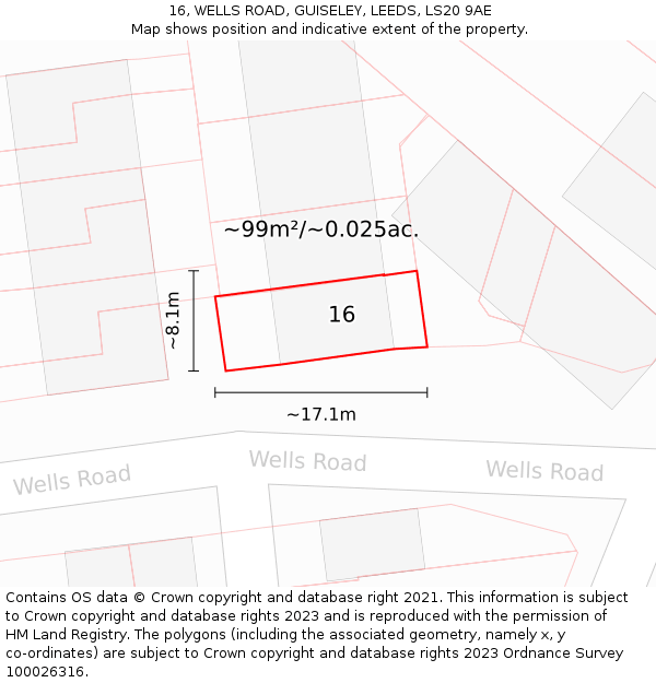 16, WELLS ROAD, GUISELEY, LEEDS, LS20 9AE: Plot and title map