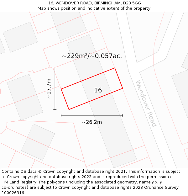 16, WENDOVER ROAD, BIRMINGHAM, B23 5GG: Plot and title map