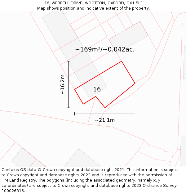 16, WERRELL DRIVE, WOOTTON, OXFORD, OX1 5LF: Plot and title map