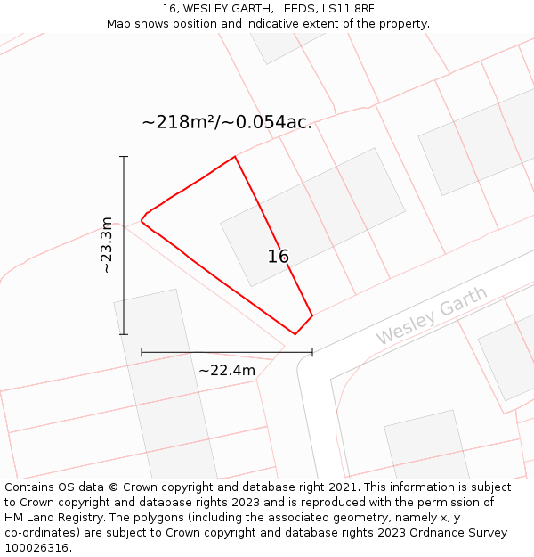 16, WESLEY GARTH, LEEDS, LS11 8RF: Plot and title map