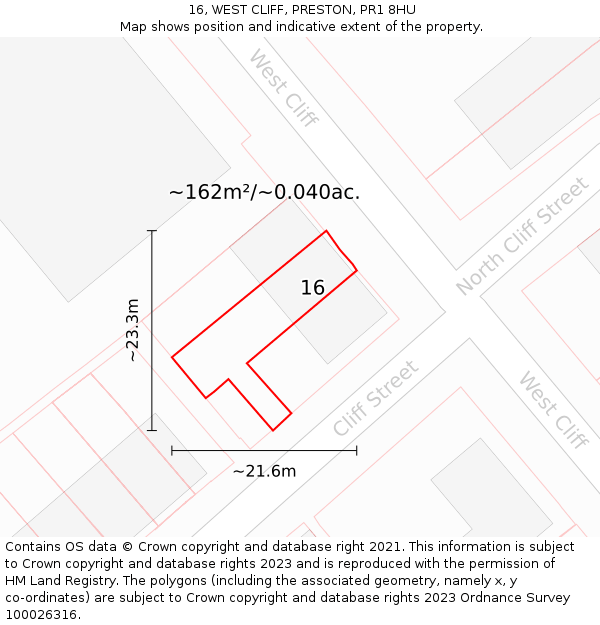 16, WEST CLIFF, PRESTON, PR1 8HU: Plot and title map