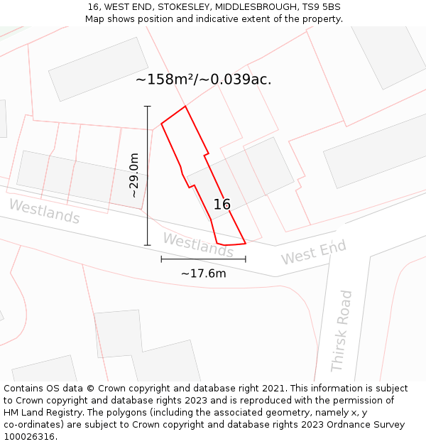 16, WEST END, STOKESLEY, MIDDLESBROUGH, TS9 5BS: Plot and title map