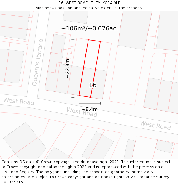 16, WEST ROAD, FILEY, YO14 9LP: Plot and title map