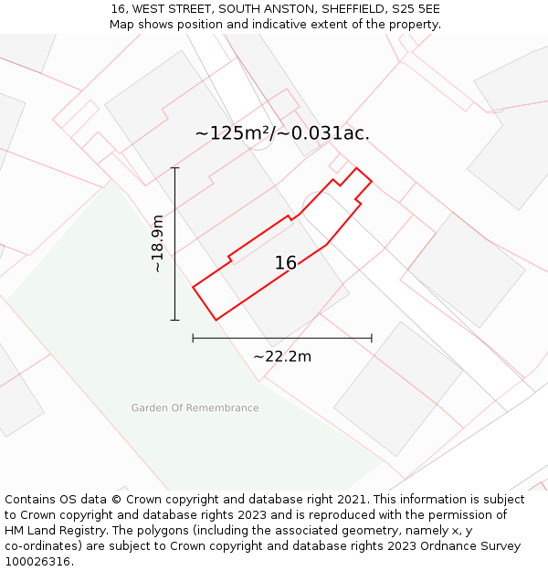 16, WEST STREET, SOUTH ANSTON, SHEFFIELD, S25 5EE: Plot and title map
