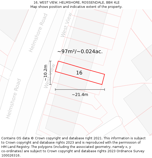 16, WEST VIEW, HELMSHORE, ROSSENDALE, BB4 4LE: Plot and title map