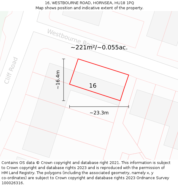 16, WESTBOURNE ROAD, HORNSEA, HU18 1PQ: Plot and title map