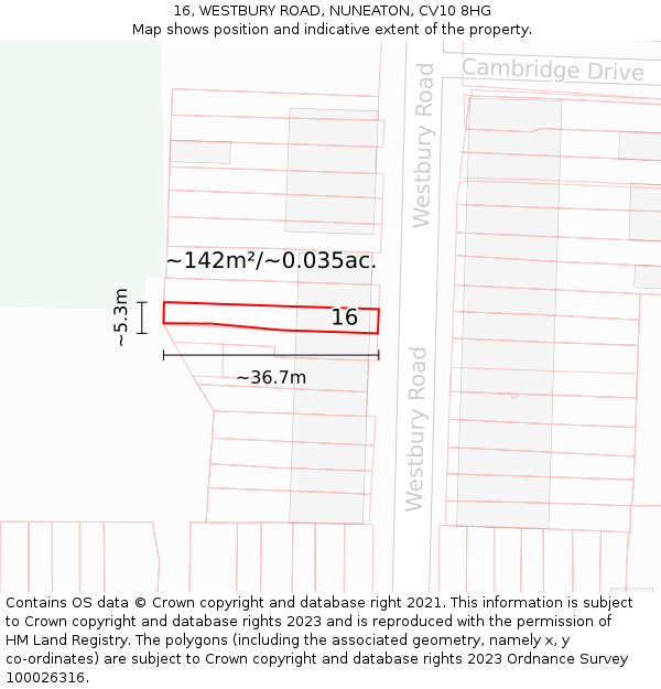16, WESTBURY ROAD, NUNEATON, CV10 8HG: Plot and title map