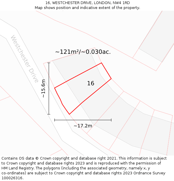 16, WESTCHESTER DRIVE, LONDON, NW4 1RD: Plot and title map
