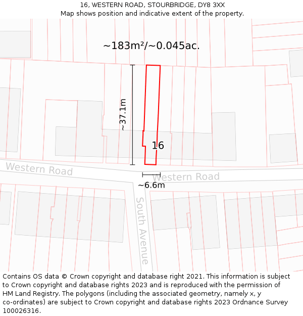 16, WESTERN ROAD, STOURBRIDGE, DY8 3XX: Plot and title map