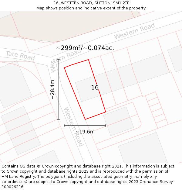 16, WESTERN ROAD, SUTTON, SM1 2TE: Plot and title map