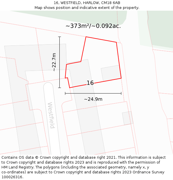 16, WESTFIELD, HARLOW, CM18 6AB: Plot and title map