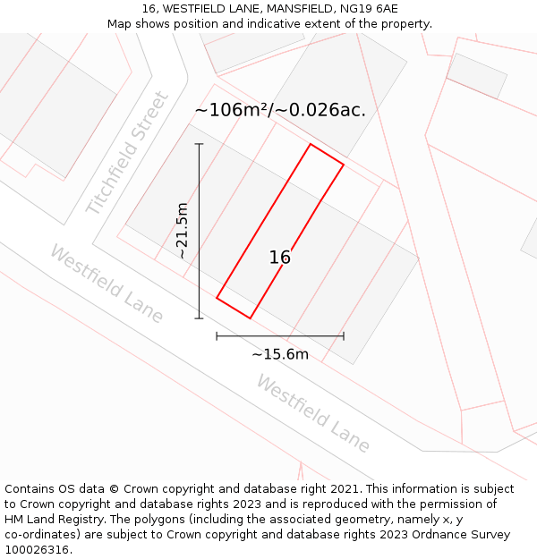 16, WESTFIELD LANE, MANSFIELD, NG19 6AE: Plot and title map