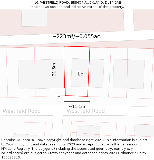 16, WESTFIELD ROAD, BISHOP AUCKLAND, DL14 6AE: Plot and title map