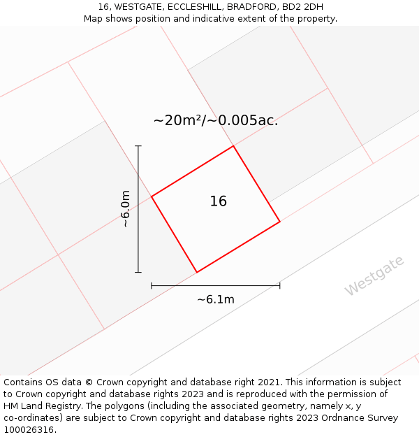 16, WESTGATE, ECCLESHILL, BRADFORD, BD2 2DH: Plot and title map