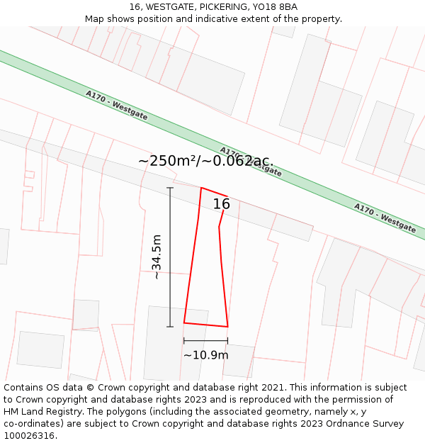 16, WESTGATE, PICKERING, YO18 8BA: Plot and title map