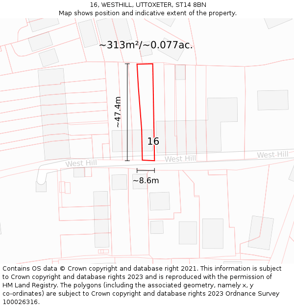 16, WESTHILL, UTTOXETER, ST14 8BN: Plot and title map