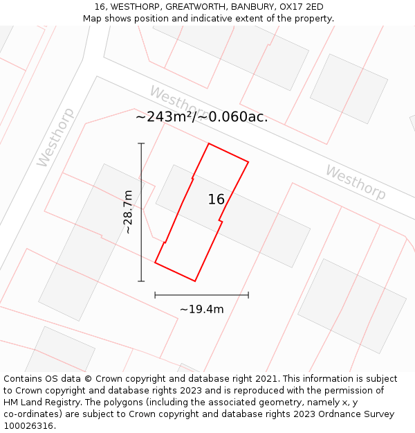 16, WESTHORP, GREATWORTH, BANBURY, OX17 2ED: Plot and title map