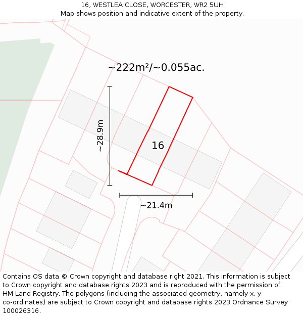 16, WESTLEA CLOSE, WORCESTER, WR2 5UH: Plot and title map