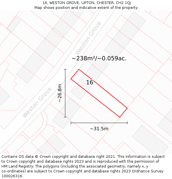 16, WESTON GROVE, UPTON, CHESTER, CH2 1QJ: Plot and title map