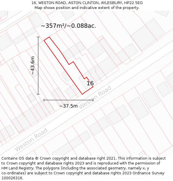 16, WESTON ROAD, ASTON CLINTON, AYLESBURY, HP22 5EG: Plot and title map