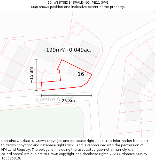 16, WESTSIDE, SPALDING, PE11 3WG: Plot and title map