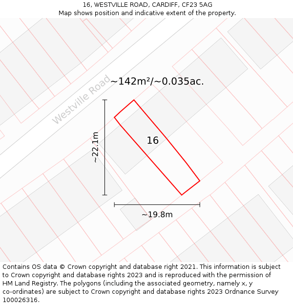 16, WESTVILLE ROAD, CARDIFF, CF23 5AG: Plot and title map