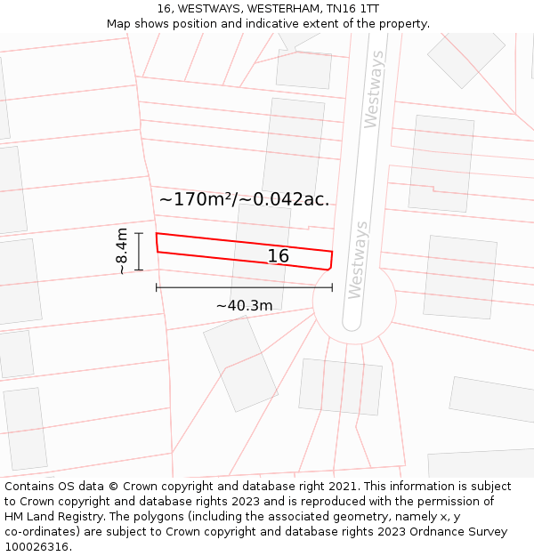 16, WESTWAYS, WESTERHAM, TN16 1TT: Plot and title map