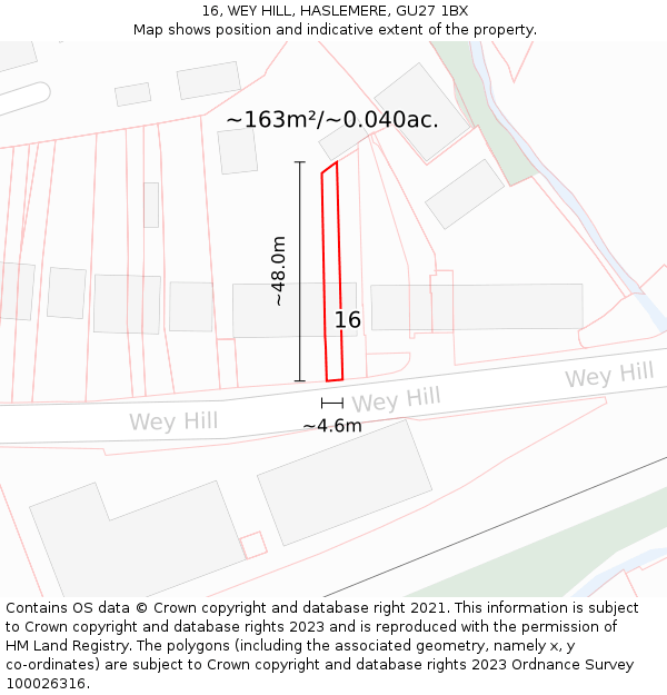 16, WEY HILL, HASLEMERE, GU27 1BX: Plot and title map